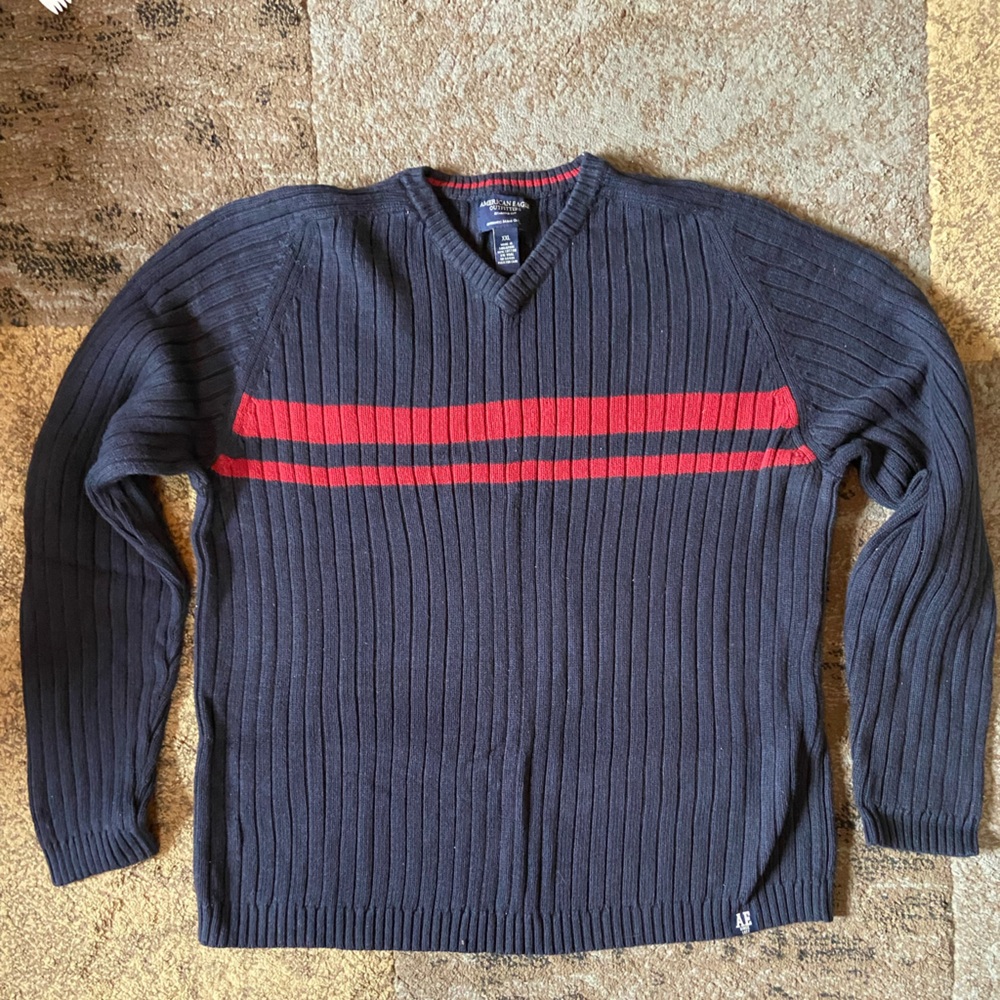 Vintage American Eagle Navy and Red Striped Sweater XXL